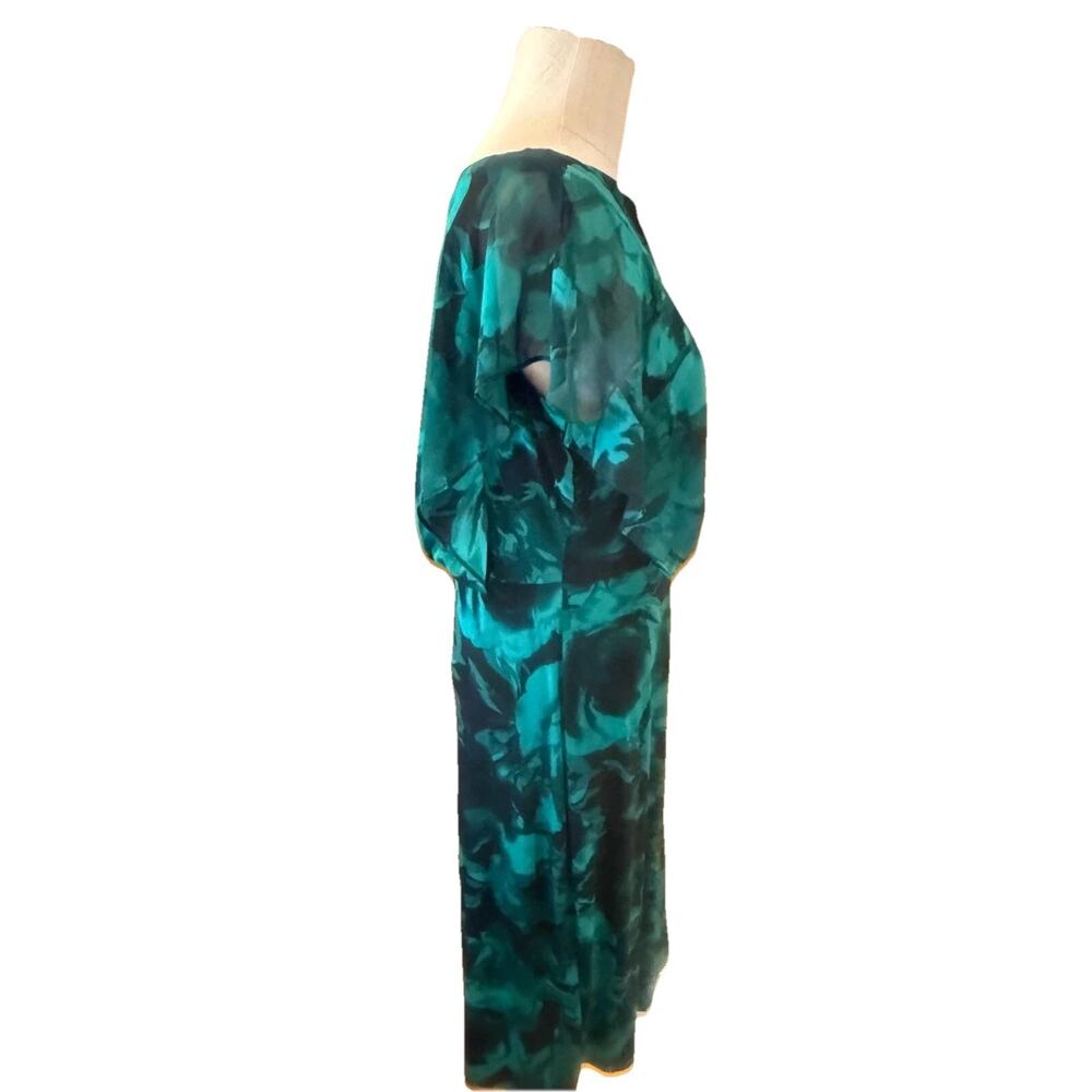 Connected Apparel Cocktail Sheath Dress Womens Size 12 Green Floral Cape Overlay - Picture 4 of 7